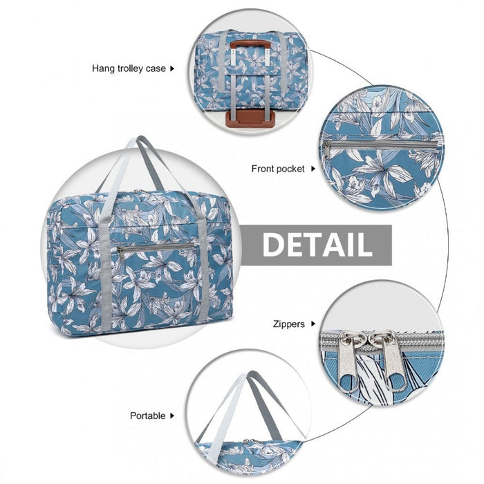 Eq2308f - Kono Foldable Waterproof Storage Cabin Travel Handbag Flower Print - Blue