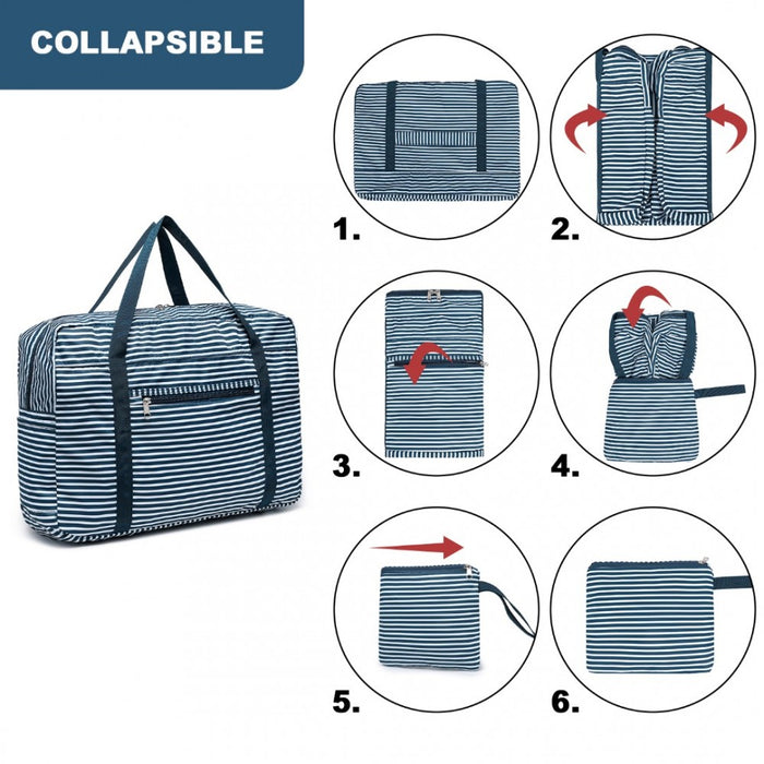 Eq2308s - Kono Foldable Waterproof Storage Cabin Travel Handbag Striped Print - Navy - Image 8