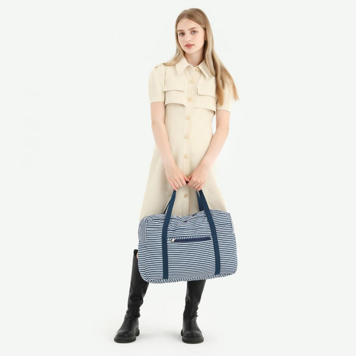 Eq2308s - Kono Foldable Waterproof Storage Cabin Travel Handbag Striped Print - Navy - Image 12