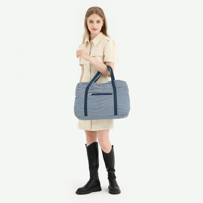 Eq2308s - Kono Foldable Waterproof Storage Cabin Travel Handbag Striped Print - Navy - Image 13