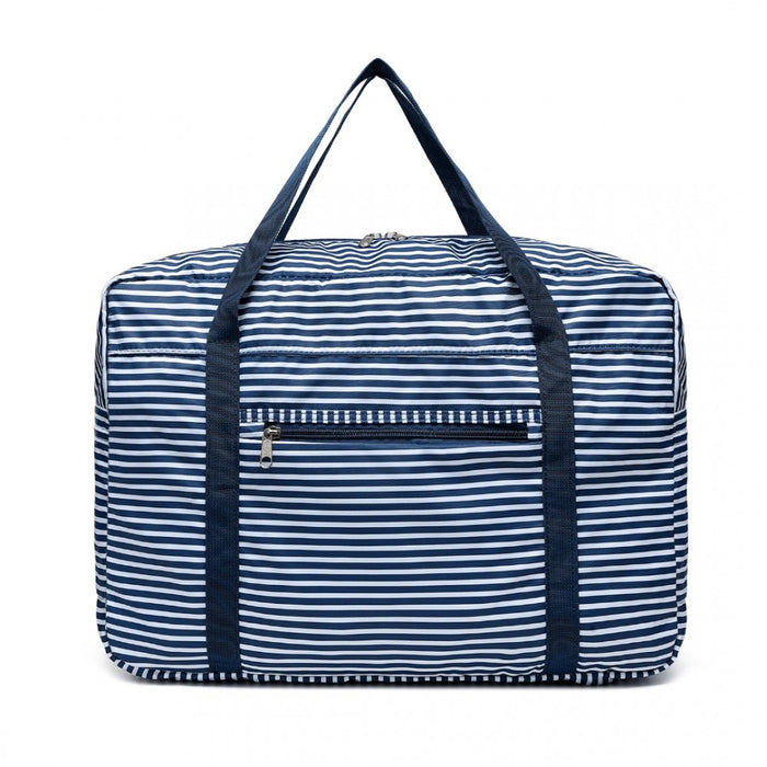 Eq2308s - Kono Foldable Waterproof Storage Cabin Travel Handbag Striped Print - Navy - Image 2