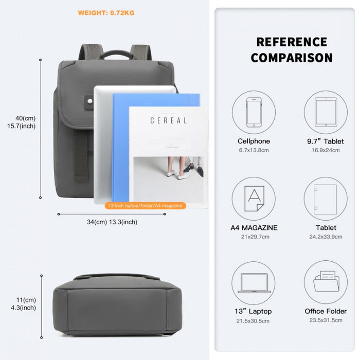 EQ2327 - Kono PVC Coated Water-resistant Streamlined And Innovative Flap Backpack - Grey