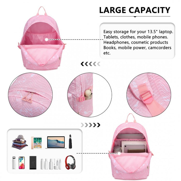 EQ2361 - Sac à dos d'école résistant à l'eau Kono avec compartiment sécurisé pour ordinateur portable - Rose