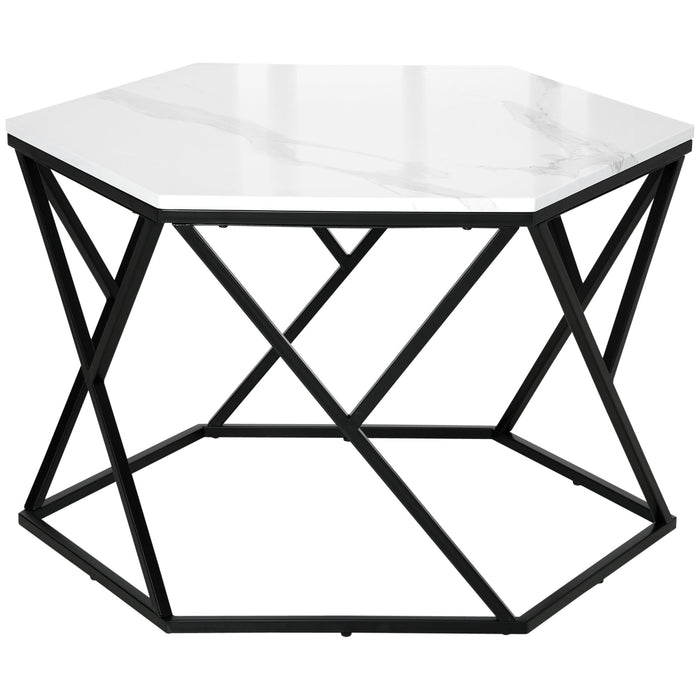 HOMCOM Coffee Table with High Gloss Marble Tabletop, Modern Cocktail Table with Steel Frame for Living Room, White