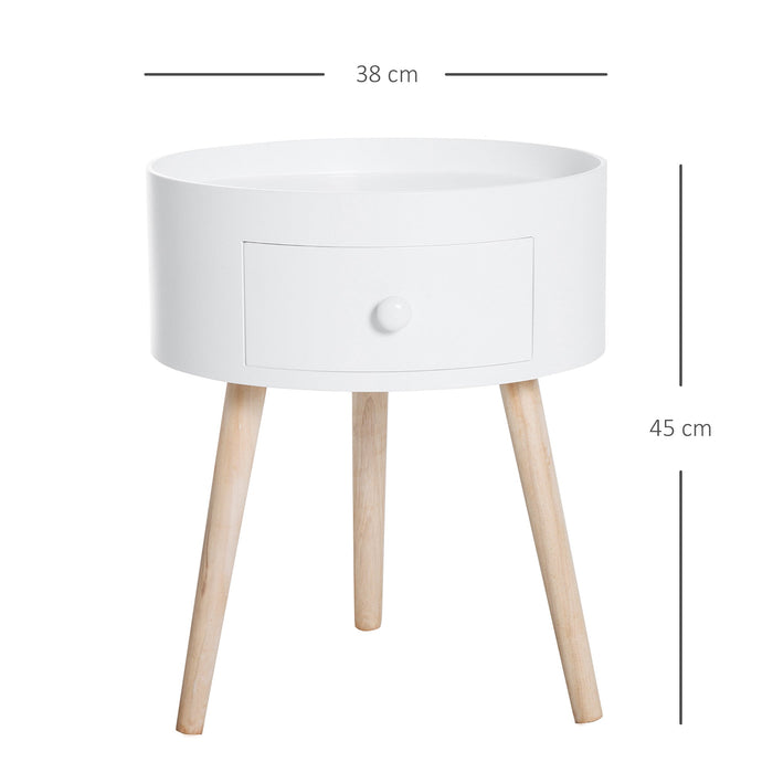 HOMCOM Table basse ronde moderne en bois, table d'appoint pour salon, unité de rangement avec tiroir et pieds en bois – Blanc