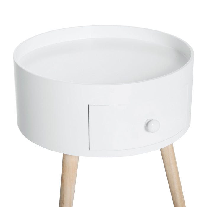 HOMCOM Table basse ronde moderne en bois, table d'appoint pour salon, unité de rangement avec tiroir et pieds en bois – Blanc