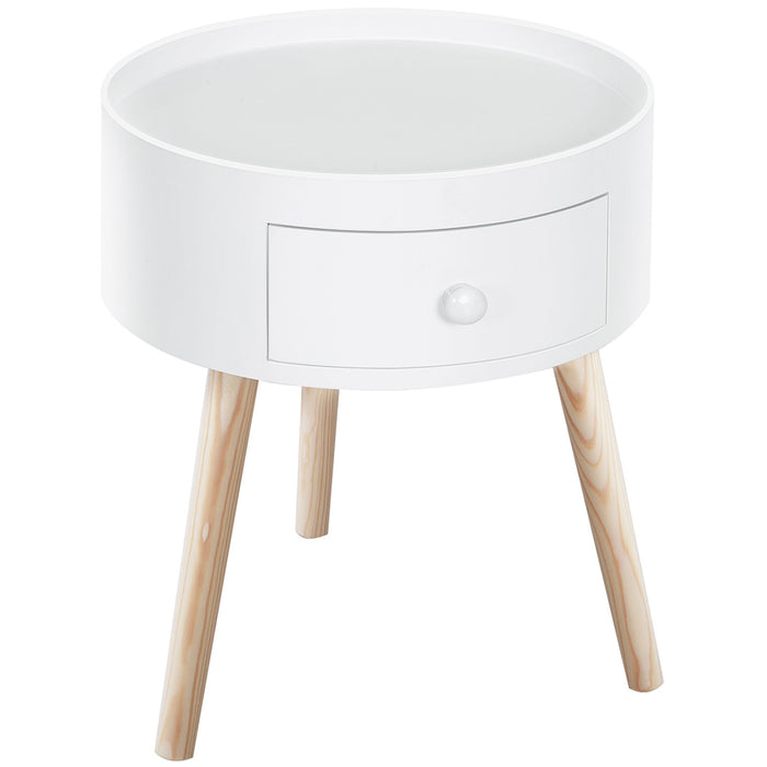 HOMCOM Table basse ronde moderne en bois, table d'appoint pour salon, unité de rangement avec tiroir et pieds en bois – Blanc