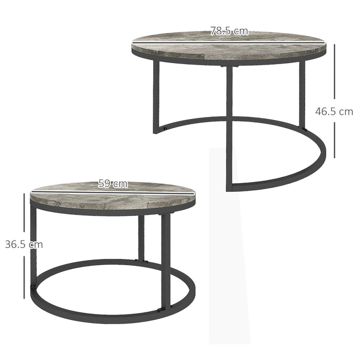 HOMCOM Industrial Nesting Coffee Table Set of 2, Round Coffee Tables, Living Room Table with Faux Cement Top and Steel Frame | Aosom UK