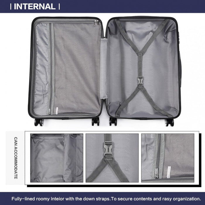 K1773l - Kono Vertical Stripe Hard Shell Suitcase 19 Inch Luggage - Navy