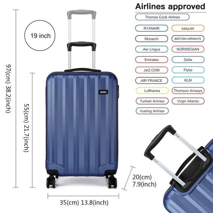 K1773l - Kono Vertical Stripe Hard Shell Suitcase 19 Inch Luggage - Navy