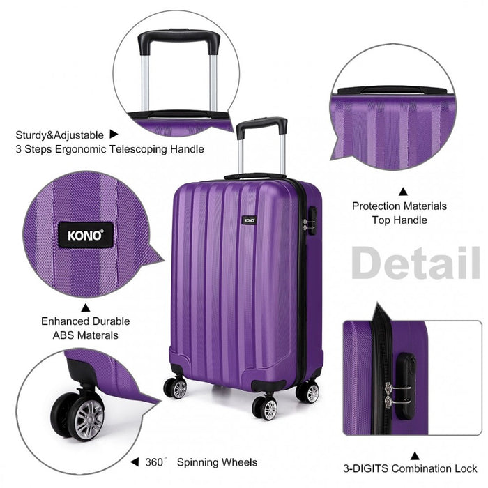 Vertical Stripe Hard Shell Suitcase 20 Inch Luggage - Purple