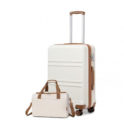 K1871-1L+EA2321 - Kono ABS 24 Inch Sculpted Horizontal Design 2 Piece Suitcase Set With Cabin Bag - Cream