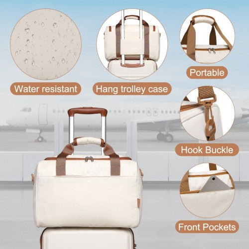 K1871-1L+EA2321 - Kono ABS 24 Inch Sculpted Horizontal Design 2 Piece Suitcase Set With Cabin Bag - Cream
