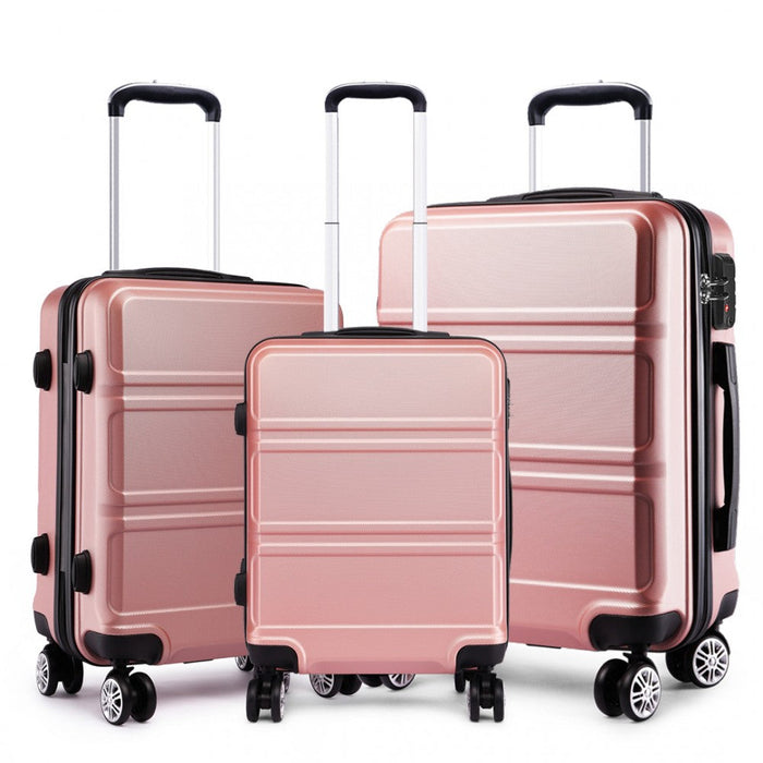 K1871-1l - Kono Abs Sculpted Horizontal Design 3 Piece Suitcase Set - Nude