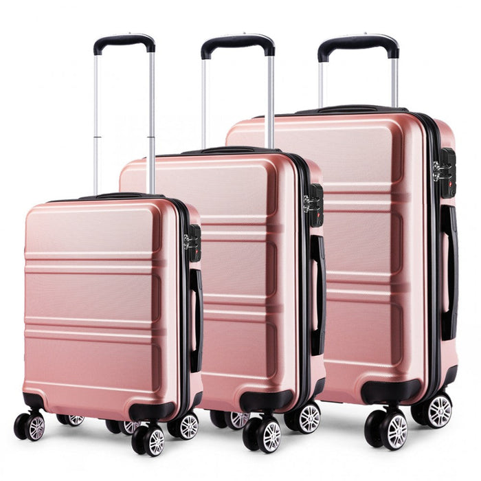 K1871-1l - Kono Abs Sculpted Horizontal Design 3 Piece Suitcase Set - Nude