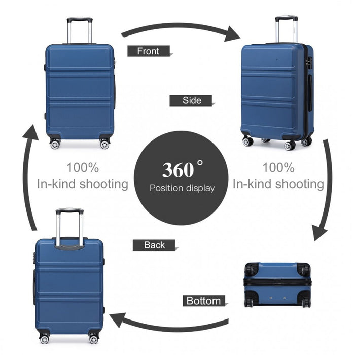 Abs Sculpted Horizontal Design 20 Inch Cabin Luggage - Navy Blue - Image 3