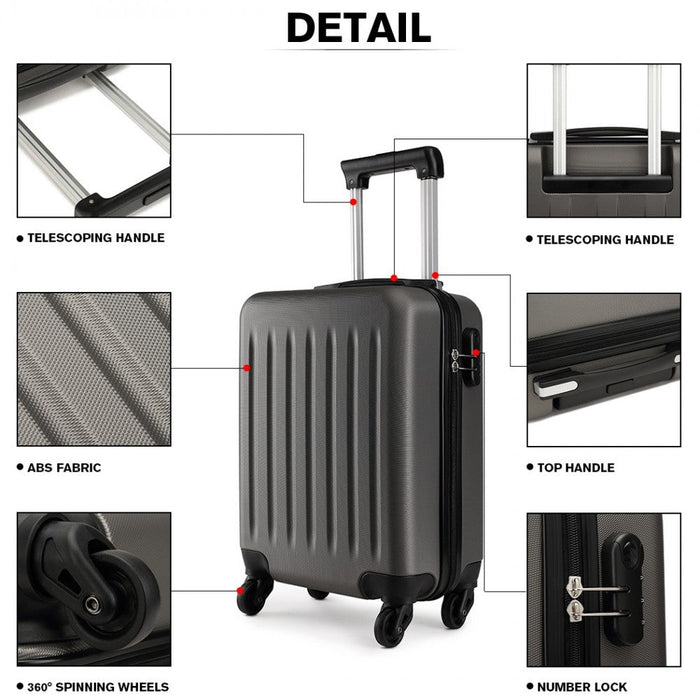 K1872l -  19 Inch Abs Hard Shell Carry On Luggage 4 Wheel Spinner Suitcase - Grey