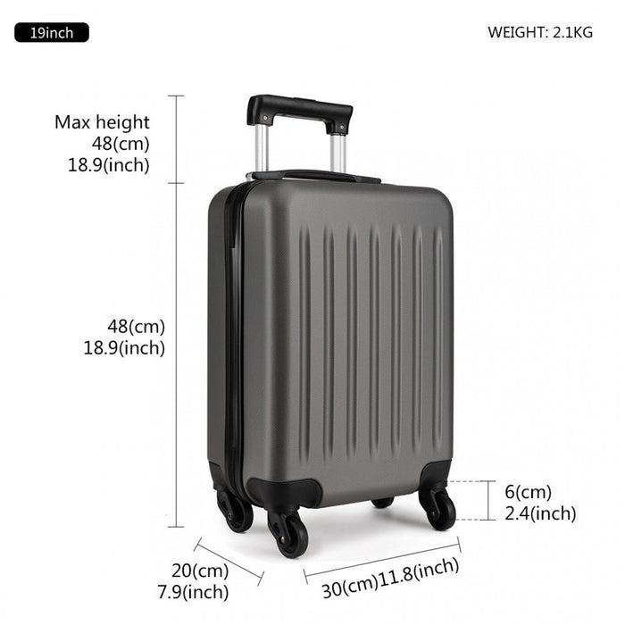 K1872l -  19 Inch Abs Hard Shell Carry On Luggage 4 Wheel Spinner Suitcase - Grey