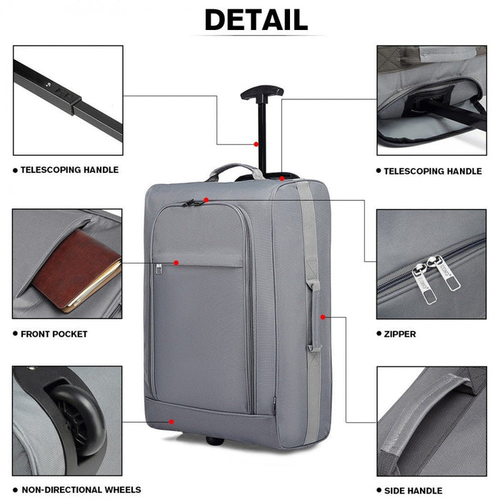 K1873-2 - Kono Cabin Size Soft Shell Hand Luggage - Grey