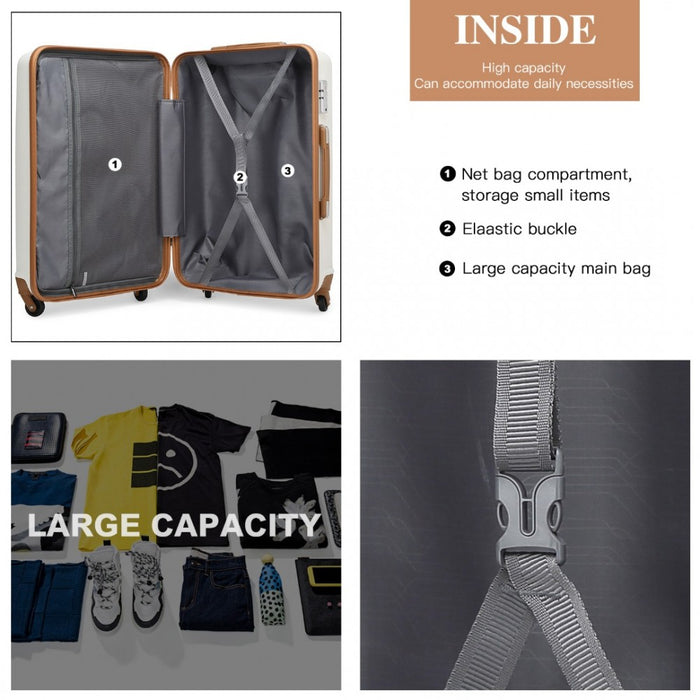 28 Inch Horizontal Design Abs Hard Shell Suitcase With Tsa Lock - Cream