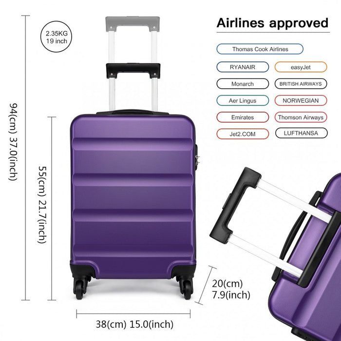 K1991-1L - Kono 19 Inch Horizontal Design ABS Hard Shell Suitcase With TSA Lock - Purple