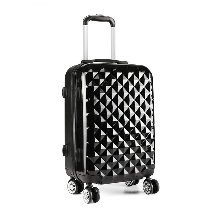K1992 - Kono Multifaceted Diamond Pattern Hard Shell 20 Inch Suitcase - Black