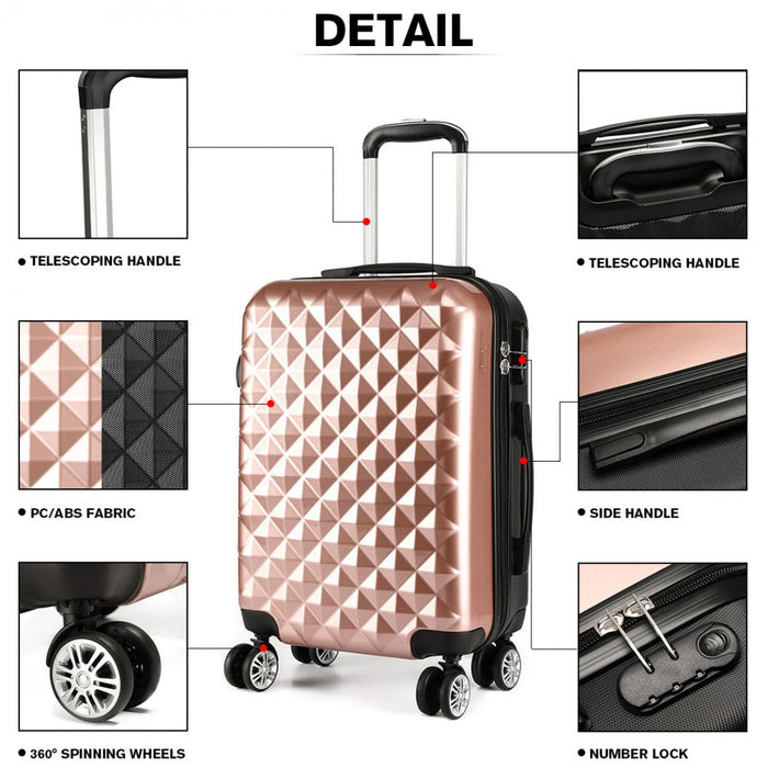 K1992 - Kono Multifaceted Diamond Pattern Hard Shell 20 Inch Suitcase - Nude (rose Gold)