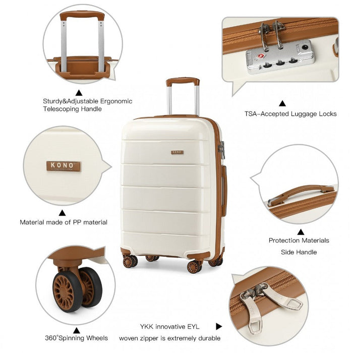 K1997l - Kono 20-24-28” Hard Shell Pp Suitcase Set - Cream