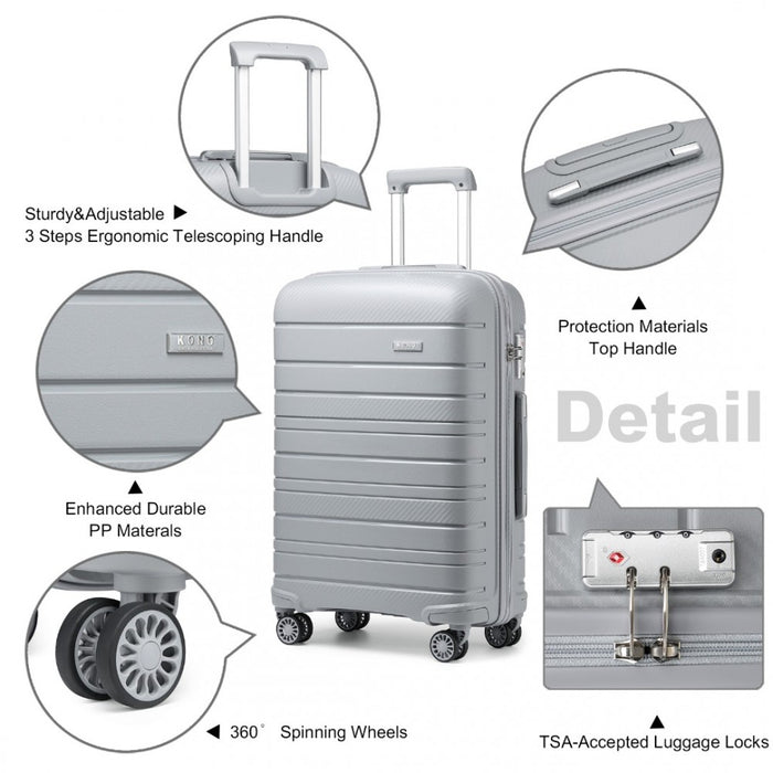24 Inch Multi Texture Hard Shell Pp Suitcase  Classic Collection  Grey - Image 6