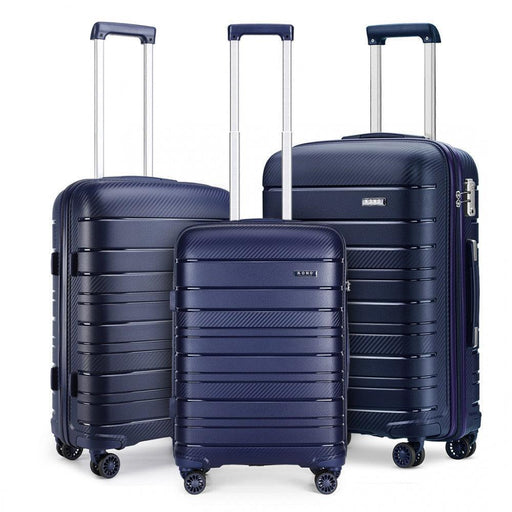 K2091l - Kono Multi Texture Hard Shell Pp Suitcase 3 Pieces Set - Classic Collection - Navy - Love Thy Bargains