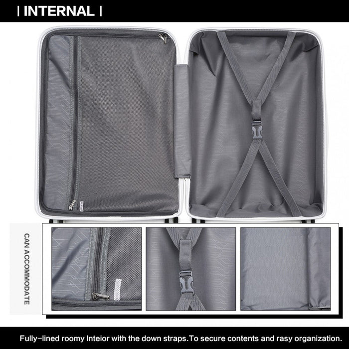 K2091l - Kono Multi Texture Hard Shell Pp Suitcase 3 Pieces Set - Classic Collection - White