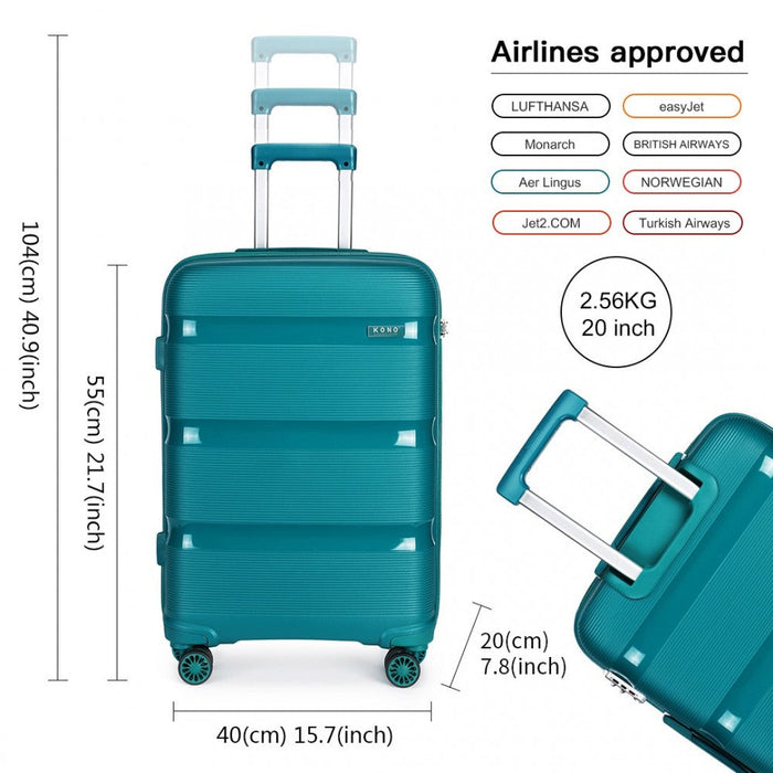 K2092 - Kono Bright Hard Shell Pp Suitcase 3 Pieces Set - Classic Collection - Blue/green