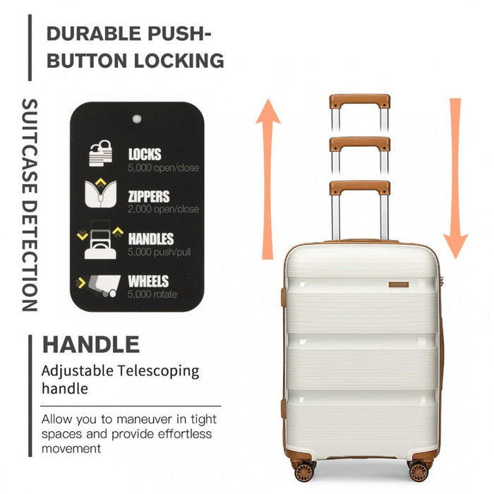 K2092 - Kono Bright Hard Shell Pp Suitcase 3 Pieces Set - Classic Collection - Cream