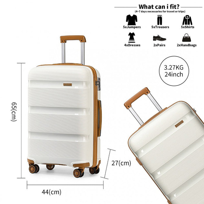 K2092 - Kono Bright Hard Shell Pp Suitcase 3 Pieces Set - Classic Collection - Cream