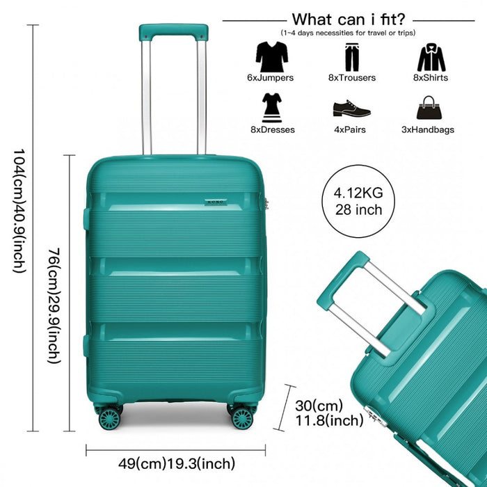 K2092 - Kono Bright Hard Shell Pp Suitcase 3 Pieces Set - Classic Collection - Black - Image 7