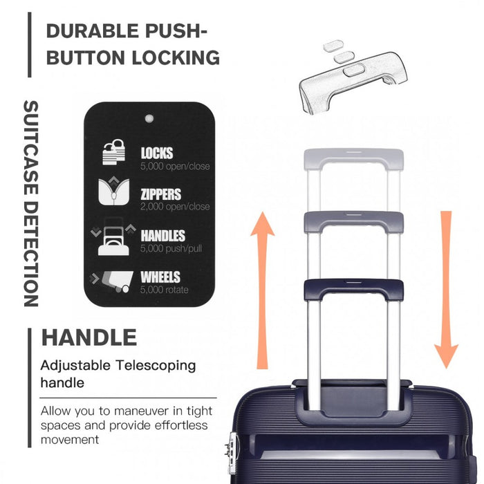 K2092 - Kono Bright Hard Shell Pp Suitcase 3 Pieces Set - Classic Collection - Black - Image 8