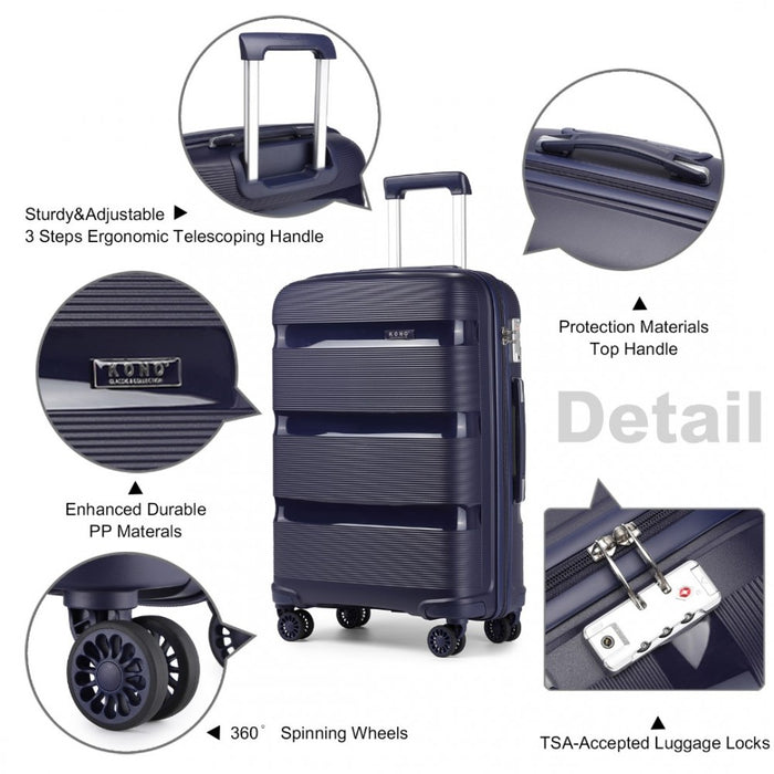 K2092 - Kono Bright Hard Shell Pp Suitcase 3 Pieces Set - Classic Collection - Black - Image 6