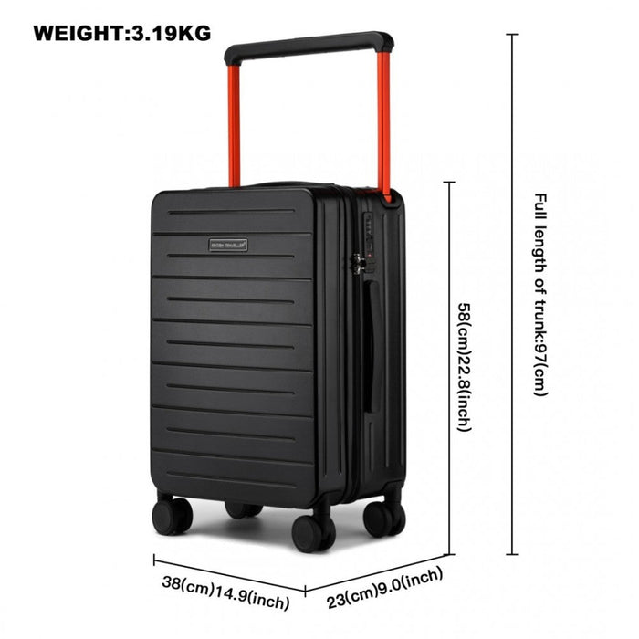 K2291L - British Traveller 20 Inch Wide Handle Hard Shell PC Luggage With TSA Lock - Black