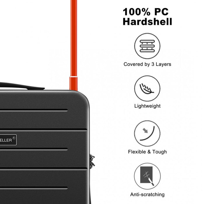 K2291L - British Traveller 20 Inch Wide Handle Hard Shell PC Luggage With TSA Lock - Black