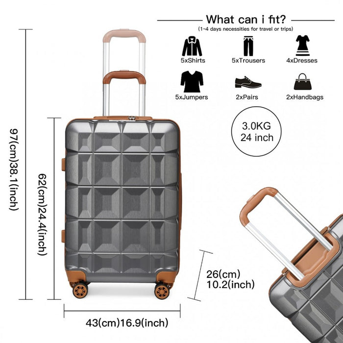 24 Inch Lightweight Hard Shell Abs Suitcase With Tsa Lock  Grey