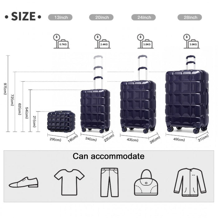 K2292l - Kono Lightweight Hard Shell Abs Suitcase With Tsa Lock And Vanity Case 4 Piece Set - Navy