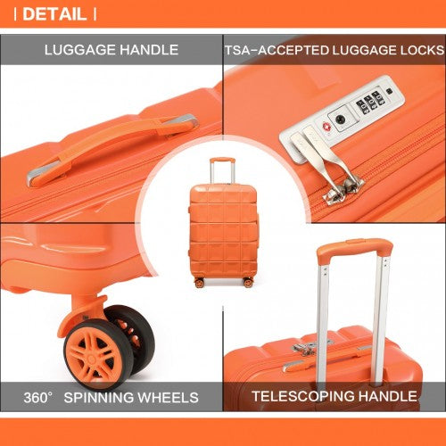 K2292L - Kono 24 Inch Lightweight Hard Shell ABS Suitcase With TSA Lock - Orange