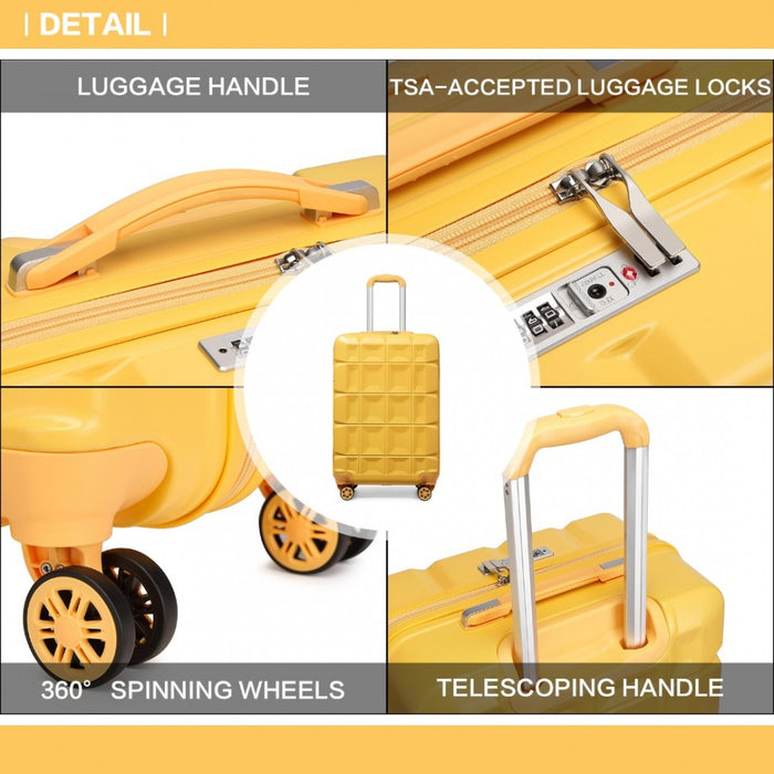 20 Inch Lightweight Hard Shell Abs Luggage Cabin Suitcase With Tsa Lock - Yellow