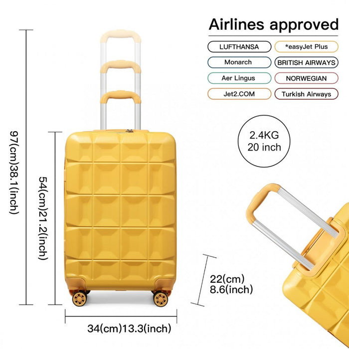 20 Inch Lightweight Hard Shell Abs Luggage Cabin Suitcase With Tsa Lock - Yellow