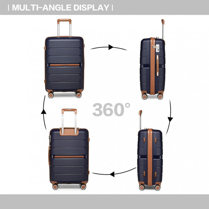 K2392L - British Traveller 20 Inch Multi-Texture Polypropylene Hard Shell Suitcase With TSA Lock - Navy