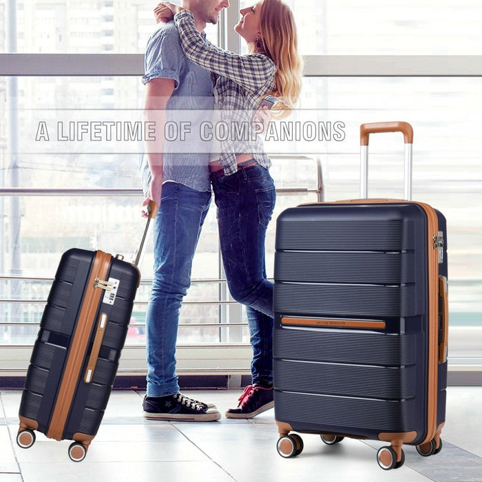 K2392L - British Traveller 20 Inch Multi-Texture Polypropylene Hard Shell Suitcase With TSA Lock - Navy