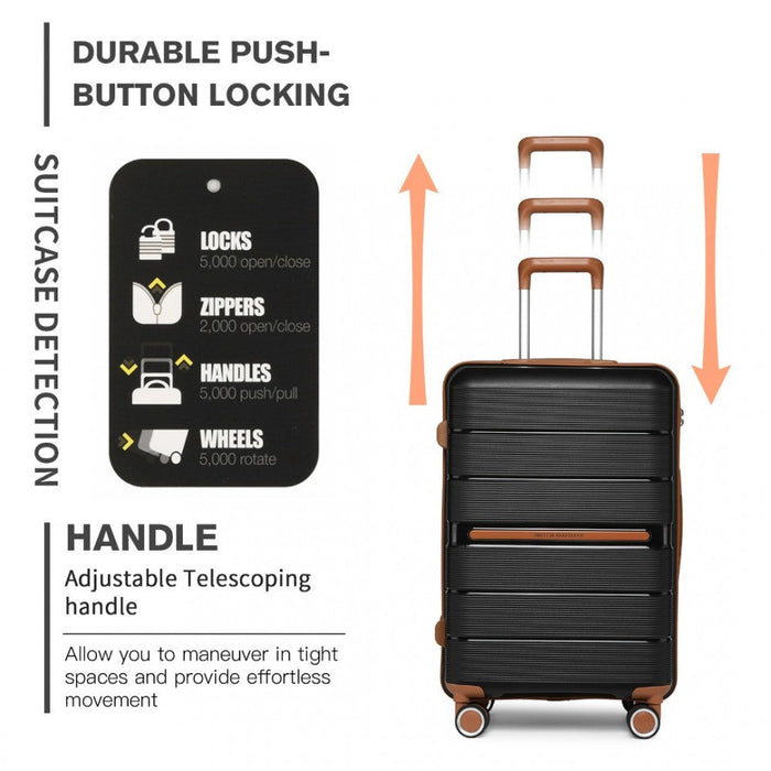K2392L - British Traveller 24 Inch Multi-Texture Polypropylene Hard Shell Suitcase With TSA Lock - Black