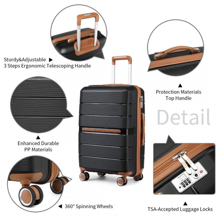 K2392L - British Traveller 24 Inch Multi-Texture Polypropylene Hard Shell Suitcase With TSA Lock - Black