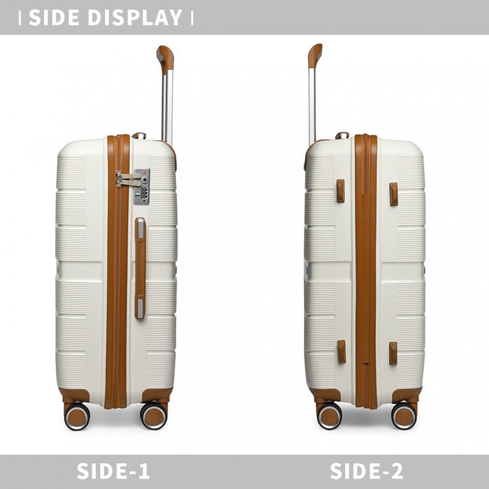 K2392L - British Traveller 24 Inch Multi-Texture Polypropylene Hard Shell Suitcase With TSA Lock - Cream