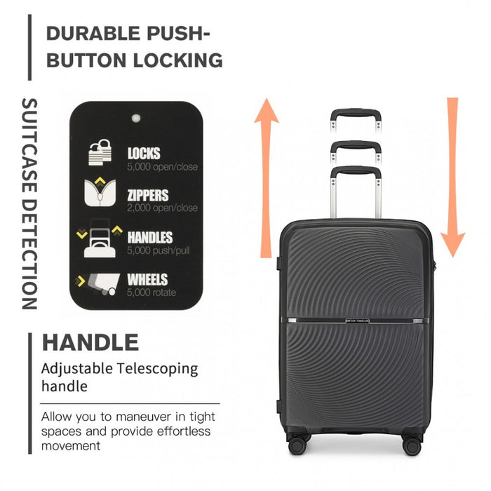 K2393L - British Traveller 24 Inch Spinner Hard Shell PP Suitcase With TSA Lock - Black - Image 7